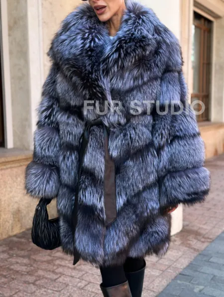Шуба из меха чернобурой лисы - поперечка - фото 1