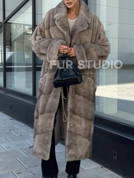 Шуба из меха норки в стиле «Oversize» - цвет сильвер - фото 3