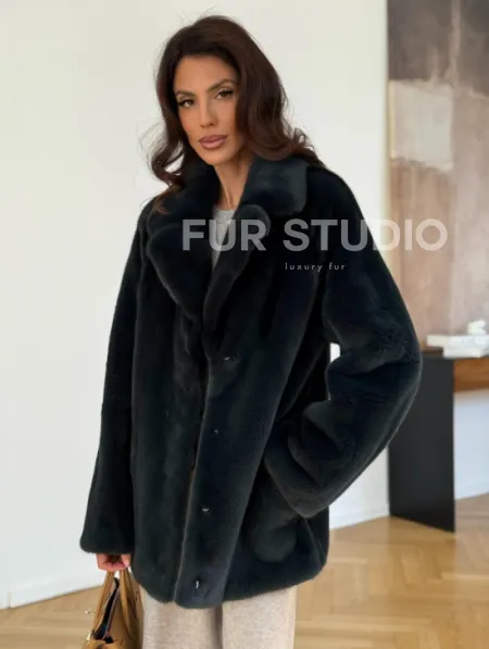 Шуба норковая темно-зеленая - фото 6