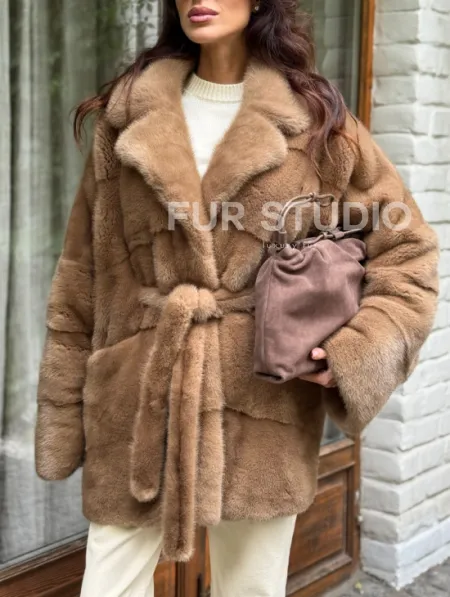 Полушубок норковый (бежевый) - фото 4