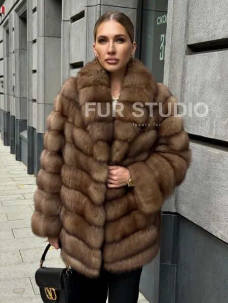 Шуба из куницы с воротником шаль - фото 0