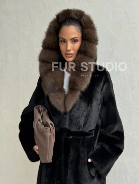 Норка кимоно BLACKGLAMA С капюшоном - фото 10