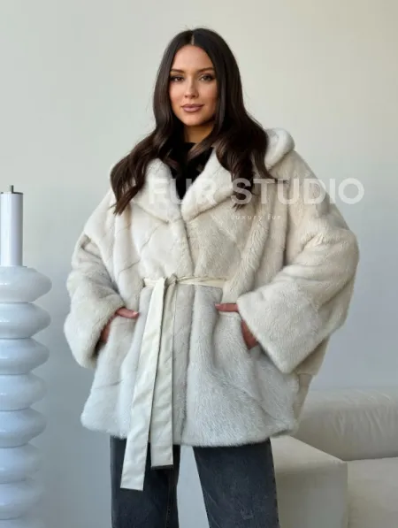 Шуба автоледи под пояс из меха норки - фото 0