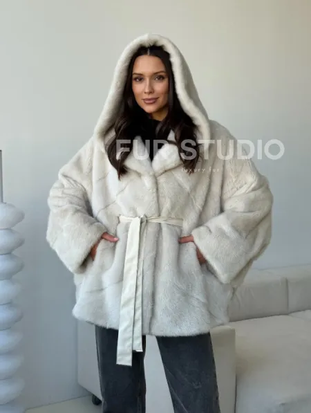 Шуба автоледи под пояс из меха норки - фото 9