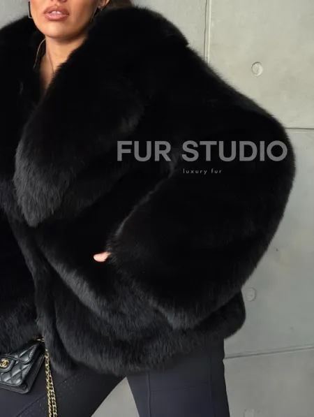 Черная шуба из лисы - фото 1