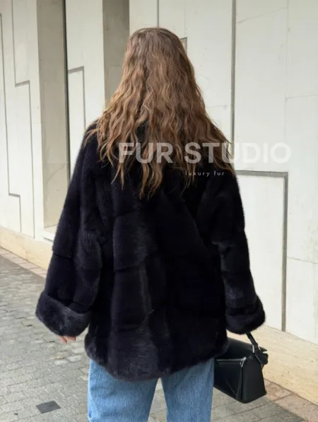 Норковый полушубок - английский воротник - фото 8