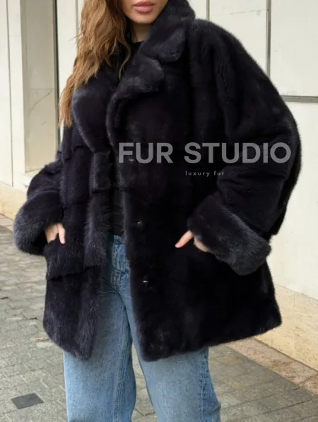 Норковый полушубок - английский воротник - фото 2