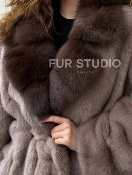 Норковая шуба летучка - воротник куница - фото 1