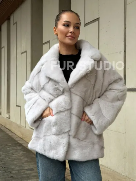 Светлый норковый полушубок - фото 8