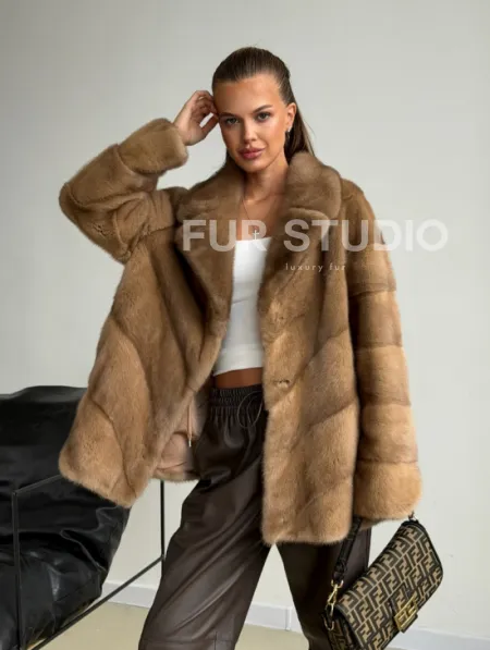 Норковый полушубок - английский воротник - фото 12