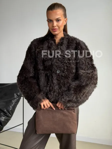 Дубленка кроп-топ из овчины калган - фото 4