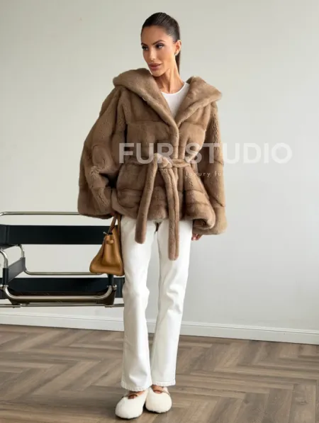 Норка пастель с капюшоном - летучая мышь - фото 6