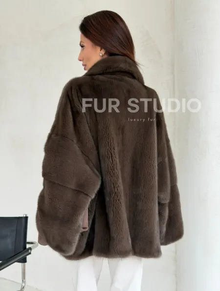 Меховой норковый жакет - английский воротник - фото 8