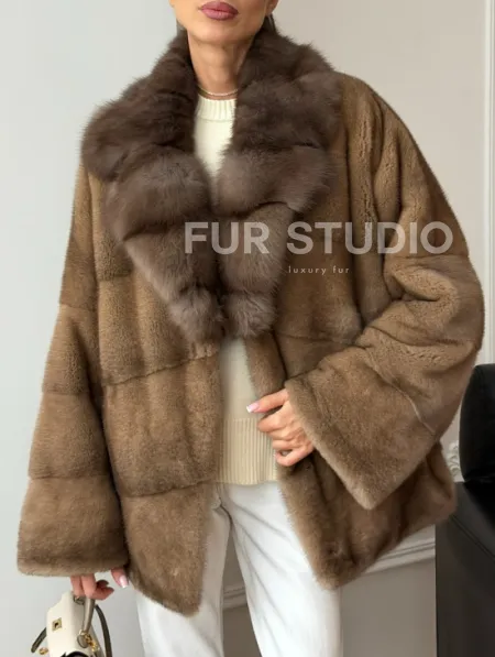 Норковый полушубок - воротник куница - фото 4