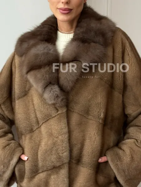 Норковый полушубок - воротник куница - фото 2