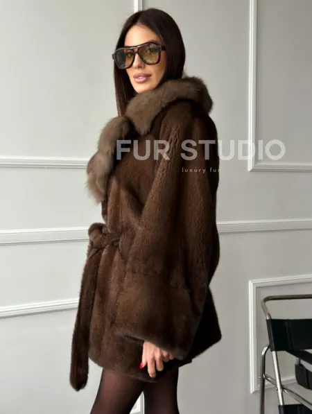 Полушубок автоледи норковый - воротник куница - фото 6