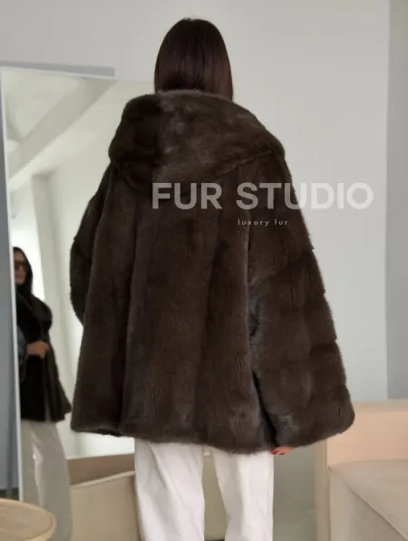 Зимняя норковая шуба с капюшоном - фото 9