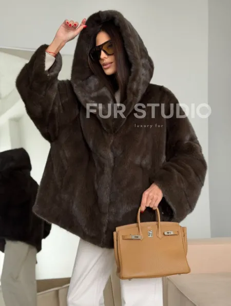 Зимняя норковая шуба с капюшоном - фото 12