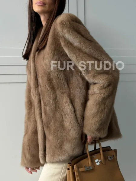 Женский норковый полушубок пастель - фото 3