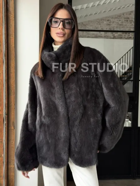 Меховой норковый жакет (серый) - фото 6