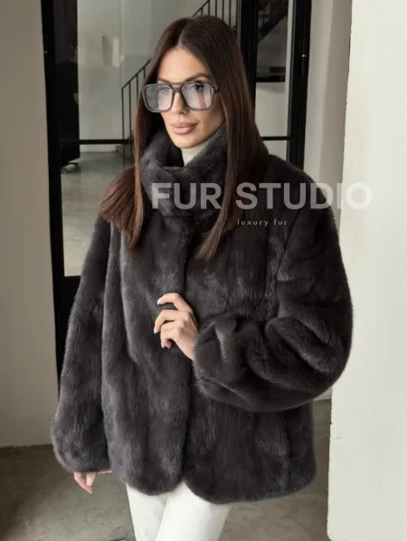 Меховой норковый жакет (серый) - фото 8