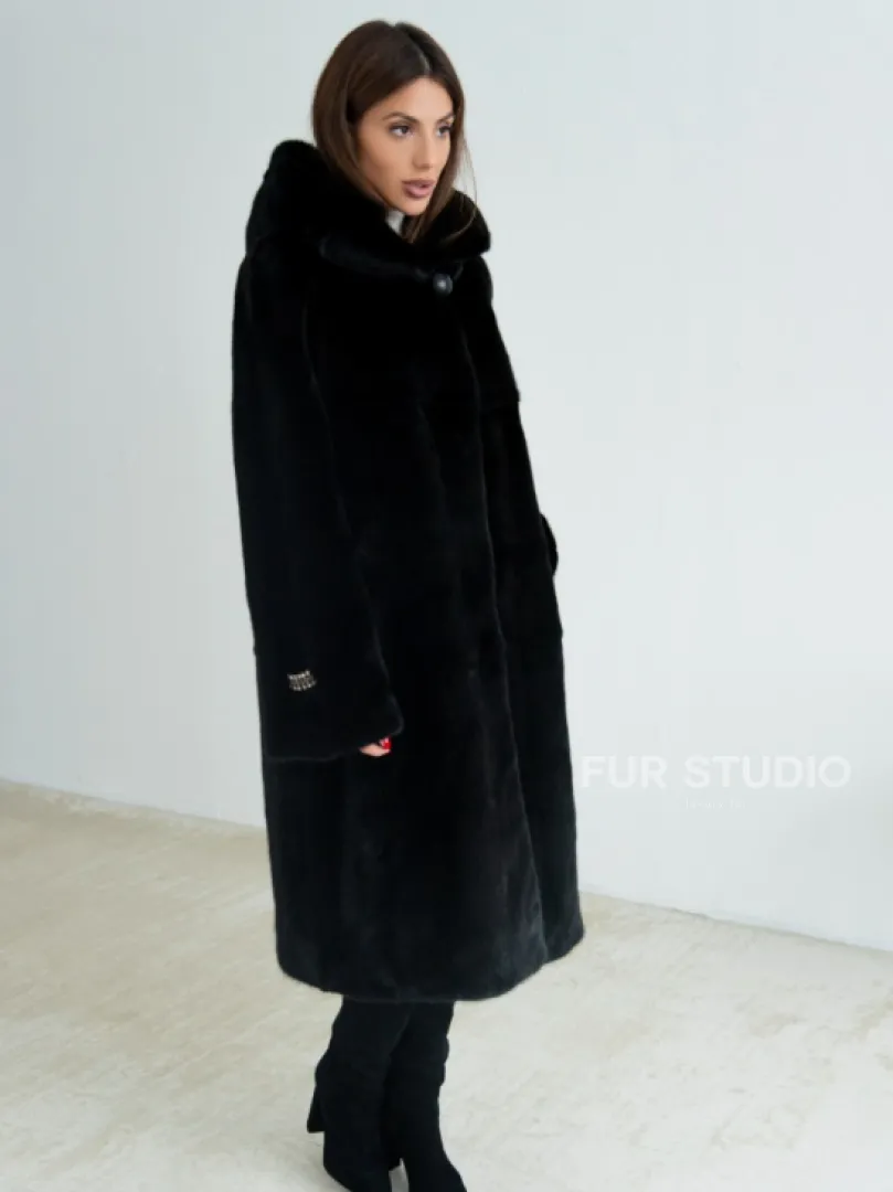 Норка BLACKGLAMA пластины с капюшоном - фото 3