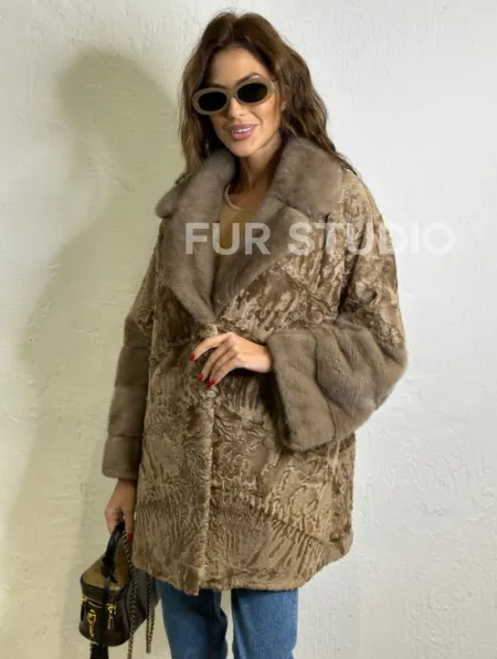 Каракуль кимоно паркет английский воротник - фото 1