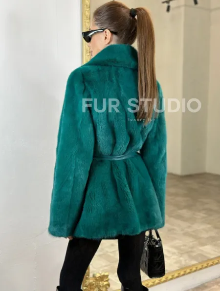 Жакет из меха норки английский воротник - морской изумруд - фото 1
