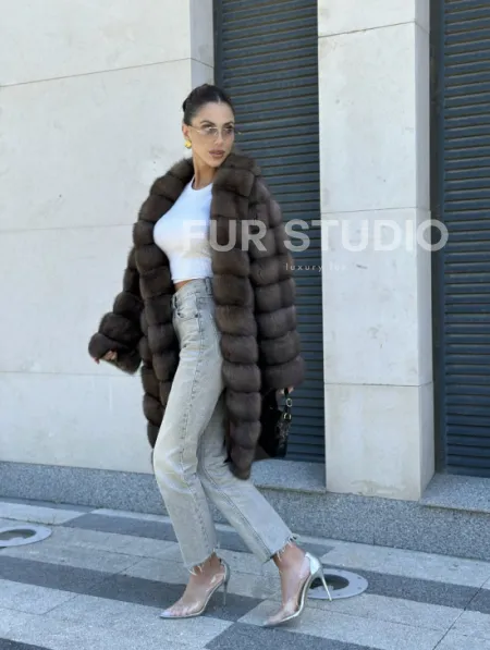 Шуба из меха баргузинского соболя - седина 1, воротник шаль - фото 7
