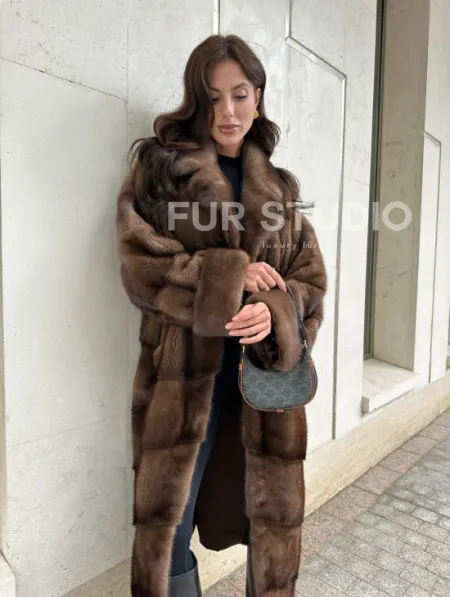 Норковая шуба NAFA соболиного натурального цвета - фото 6