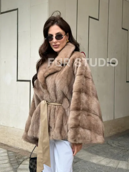 Шуба автоледи из норки цвет бежевый - фото 9