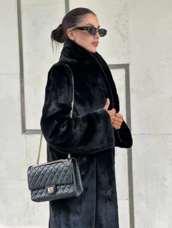 Черная шуба пальто из меха норки Saga furs - фото 4