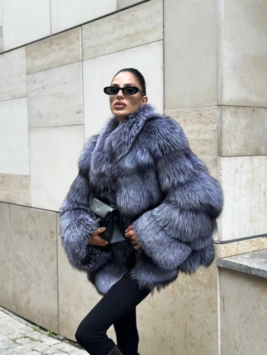 Шуба из меха чернобурки - стойка воротник - фото 8