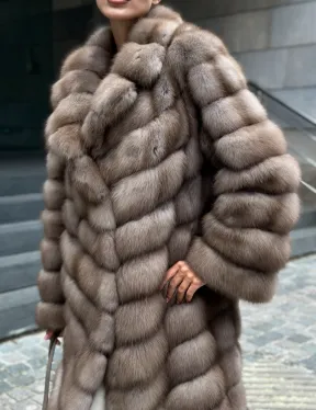 Пальто из меха куницы цвет Tortora - фото 1