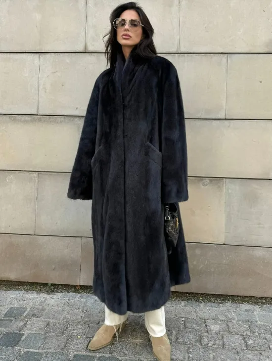 Шуба норковая цельный мех PREMIUM COLLECTION VELVET - цвет графит - фото 9