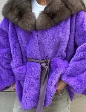 Шуба из норки Violet с капюшоном из меха куницы - фото 2