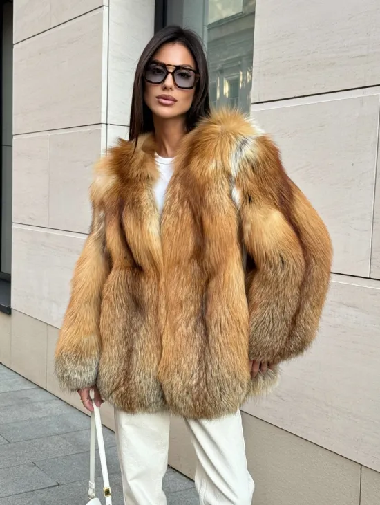 Шуба из меха огненной лисы Vintage style, цельные пластины - фото 3