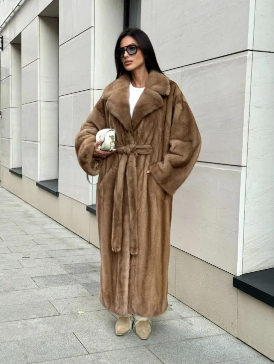 Норковая шуба Vintage Gold с английским воротником - цельные пластины - фото 0