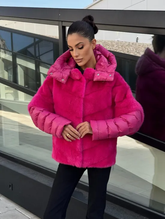 Норковая куртка трансформер 2в1 - цвет фуксия - фото 0