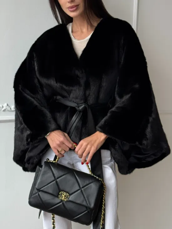 Черная натуральная норковая шуба летучка - фото 2