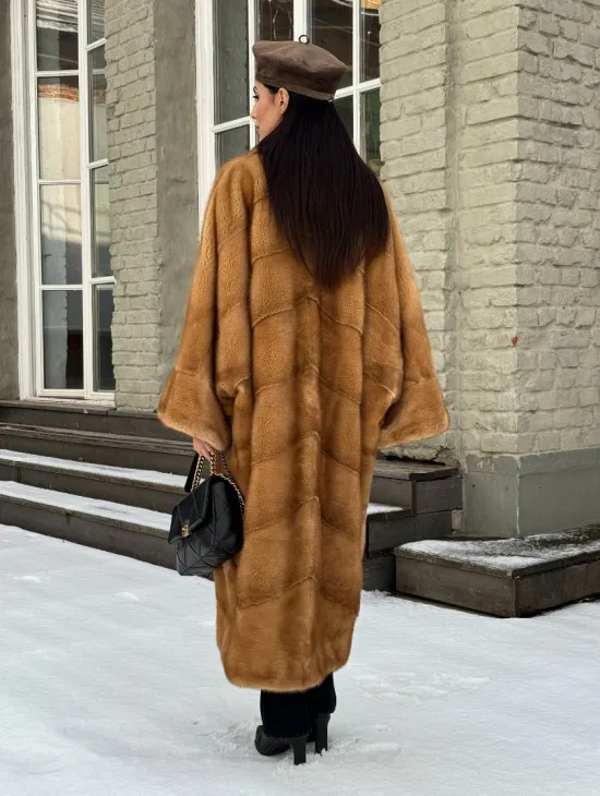 Женское меховое пальто оверсайз, стиль - Бохо из скандинавской норки GOLD - фото 5