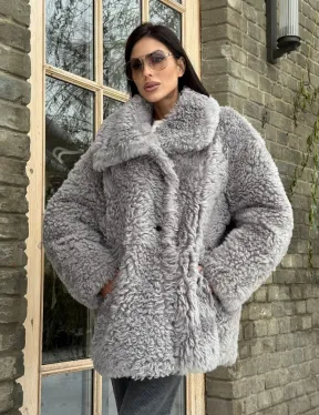 Короткая шубка - дублёнка из овчины - фото 10