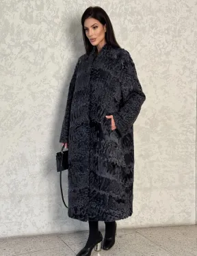 Длинная шуба из каракуля в цвете графит - фото 6