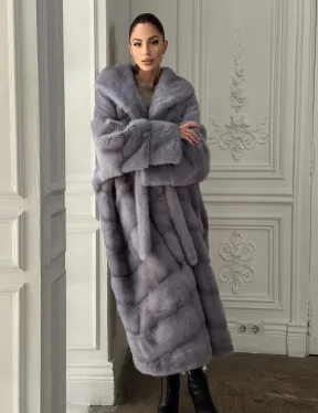 Длинная голубая норковая шуба с капюшоном PLUS SIZE - фото 3