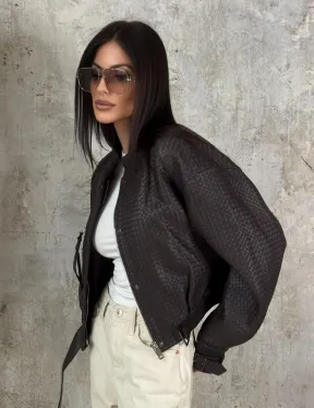 Женский бомбер из натуральной плетёной кожи - фото 7