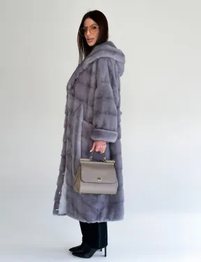 Удлиненная норковая шуба - кимоно с капюшоном - фото 9