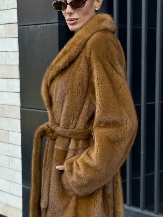 Роскошная норковая шуба с воротником шаль Vintage Dark Gold - фото 4