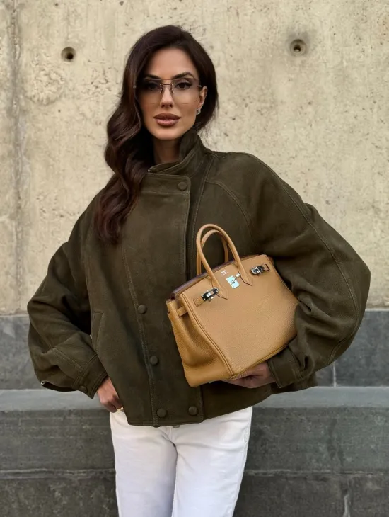 Женский замшевый блейзер - стойка воротник - фото 0