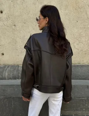 Кожаная коричневая куртка Retro Vintage - фото 12