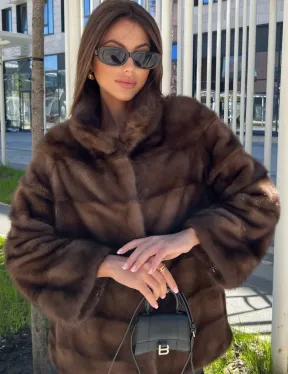 Шуба из соболиной норки с воротником стойка - фото 0